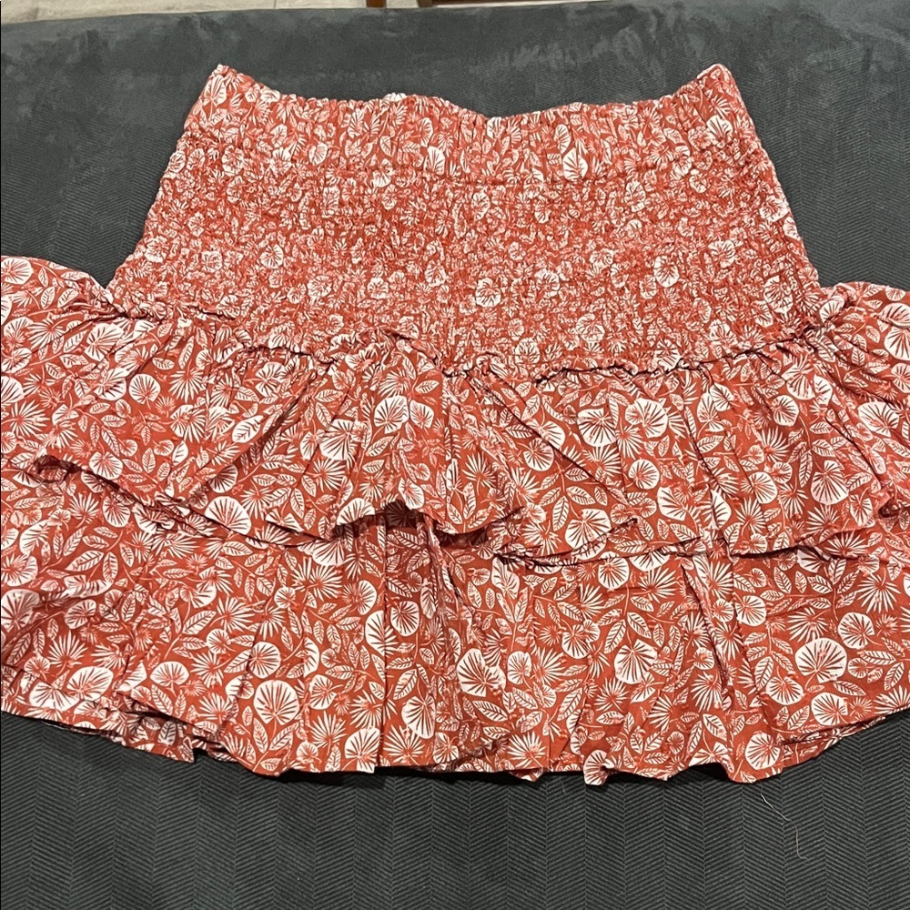 Cotton Women’s Floral Ruffle Mini Skirt - Rust/White - Picture 3 of 6